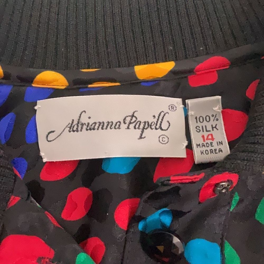 Adrianna Papell Vtg Silk Collared Long Sleeve Blouse Sweater hem Polka Dot Sz 14 - Picture 5 of 6